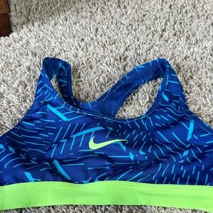 Nike Women's Blue and Neon Green Swim Top